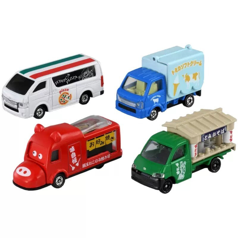 [Ex-Display] Takara Tomy Tomica Exciting Food Shop Trucks Set Of 4 Die-cast Vehicles Toy Cars