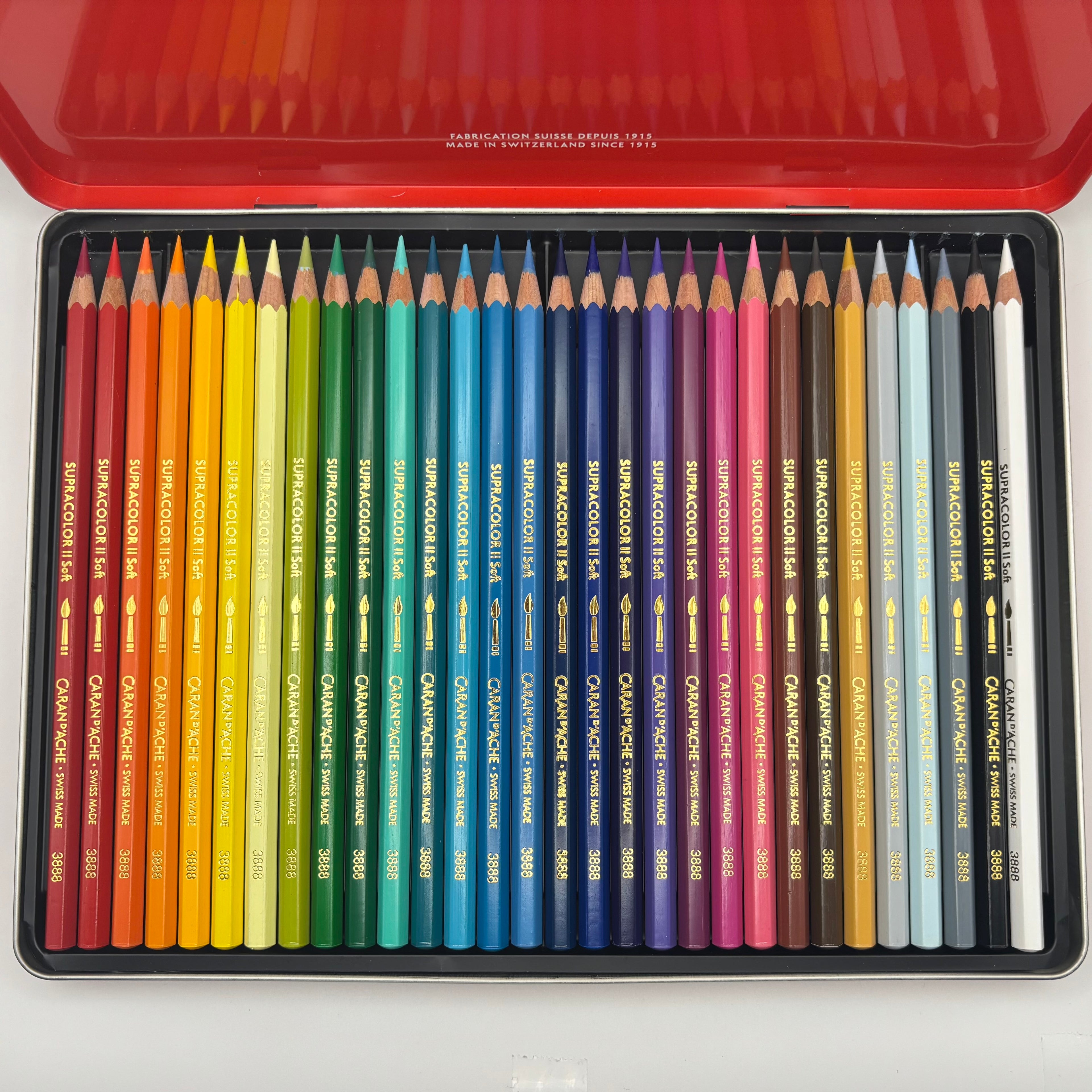 [Preowned] Caran d’ache Supracolor II Soft 30 Colours In Metal Tin Swiss Made Water Soluble Coloured Pencils - Like New
